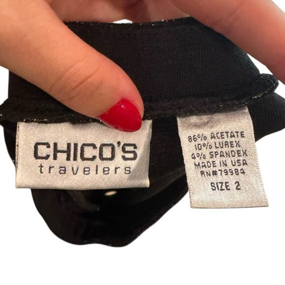 Chico’s Travelers NWT Jordie Metallic Glam Dark Brown Gold Sparkle Midi Skirt - Picture 6 of 8